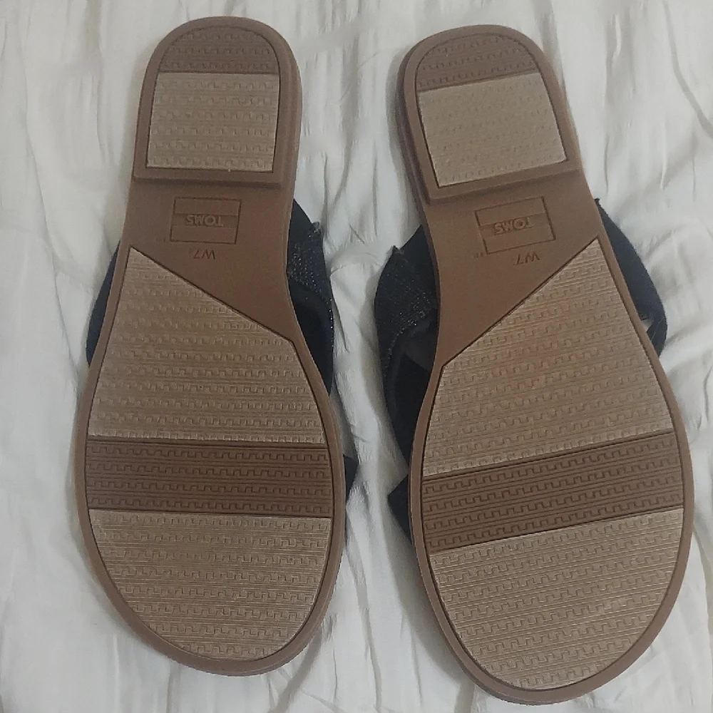Toms Black & Brown Cross-Strap Slide Sandals Sz 7.5